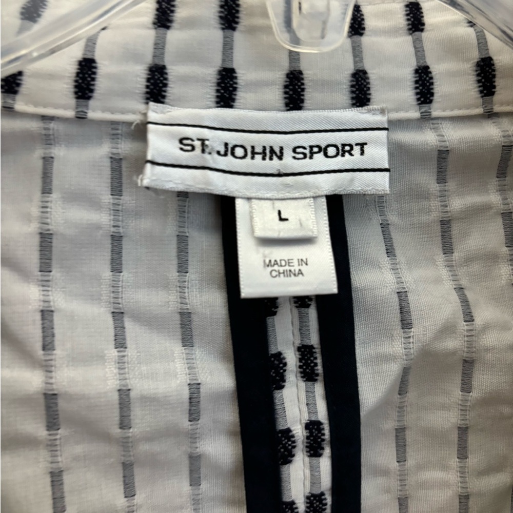 ST.John Sport Linen Blend Navy Striped Blazer Womens Size Large - Picture 5 of 5